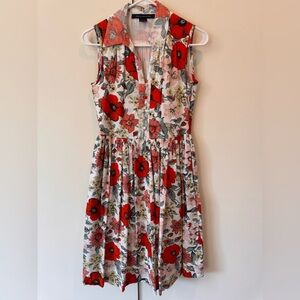 French Connection Red & Pink Floral Sleeveless Midi Dress